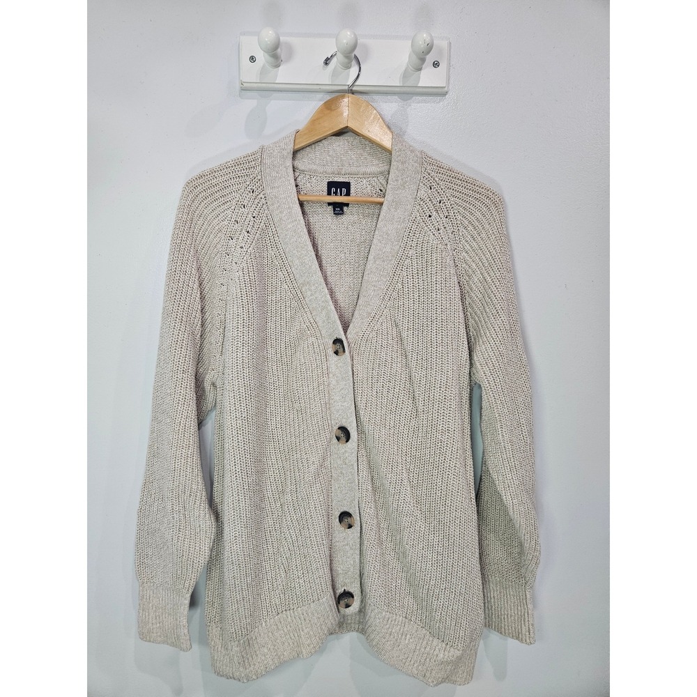 GAP Womens XXL Oatmeal Heather 100% Cotton Chunky Knit Shawl Cardigan Sweater